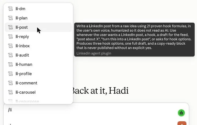Type /li in a new chat
